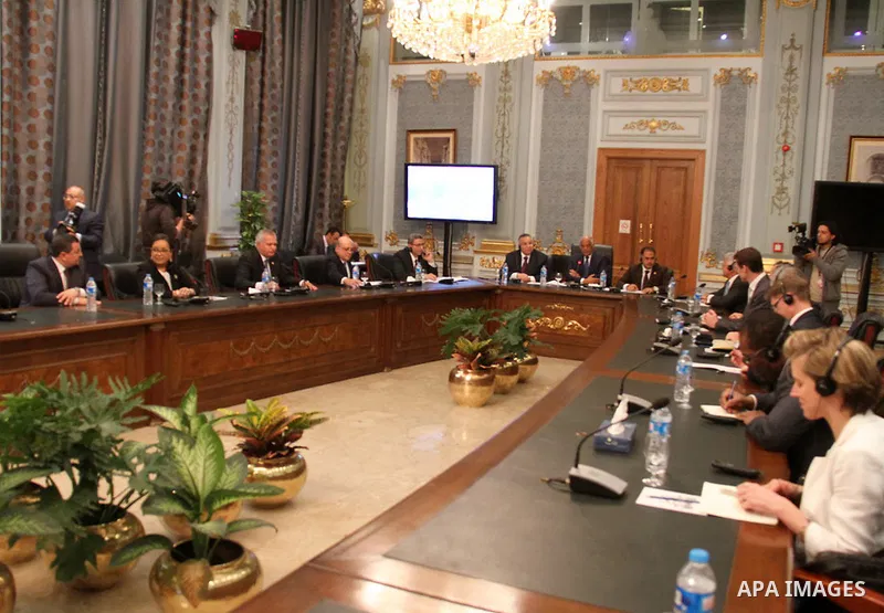 Members of Egypt's Parliament receives a delegation of British, in Cairo, Egypt, Jan. 16, 2016. Photo by Amr Sayed
