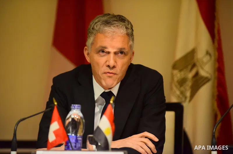 Swiss attorney Michael Lauber speaks during a press conference in Cairo, Egypt, 16 January 2016. According to local media Switzerland cannot start the retrieval process from Swiss banks for the frozen assets of Egyptian...
