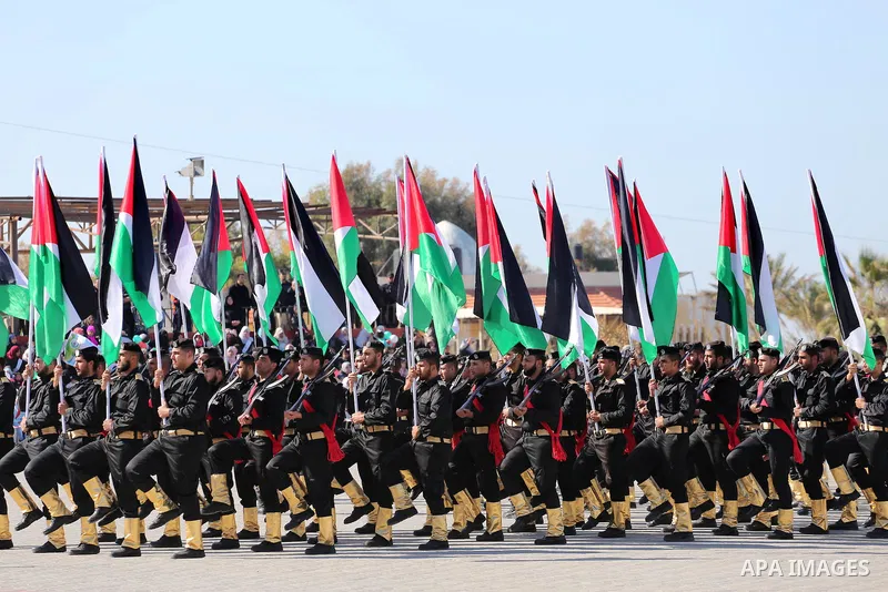 Palestinian members of officers display their skills during a graduation ceremony, in Gaza city on January 17, 2016. Photo by Mohammed Asad