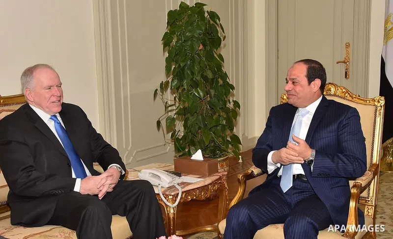 Egyptian President Abdel Fattah al-Sisi, meets with, director of the Central Intelligence Agency, Mr. John Brennan, in cairo on January 17, 2016. Photo by Egyptian President Office