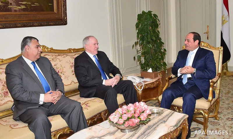 Egyptian President Abdel Fattah al-Sisi, meets with, director of the Central Intelligence Agency, Mr. John Brennan, in cairo on January 17, 2016. Photo by Egyptian President Office