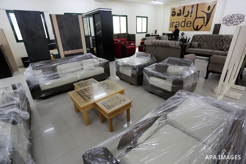 A picture shows furniture which made by Palestinians disabled during a project titled "Erada" funded by the Turkish President Ragab Ardogan at the Islamic university, in Gaza City, on January 20, 2016. Photo by Mohammed...