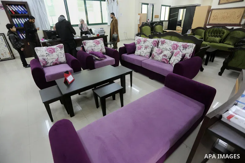 A picture shows furniture which made by Palestinians disabled during a project titled "Erada" funded by the Turkish President Ragab Ardogan at the Islamic university, in Gaza City, on January 20, 2016. Photo by Mohammed...