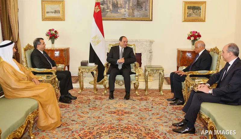 Egyptian President Abdel Fattah al-Sisi meets with the President of the Inter-Parliamentary Union, Saber Chowdhury, in Cairo, Egypt, on Jan. 20, 2016. Photo by Egyptian President Office