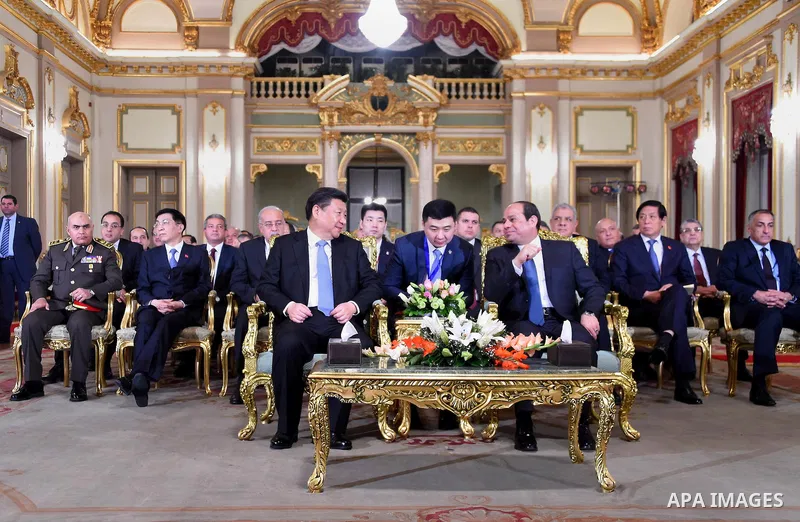 Egyptian President Abdel Fattah al-Sisi meets with Chinese President Xi Jinping, in Cairo, Egypt, January 20, 2016. Xi Jinping arrived in Cairo Wednesday for a state visit to Egypt, the second leg of his three-nation Mid...