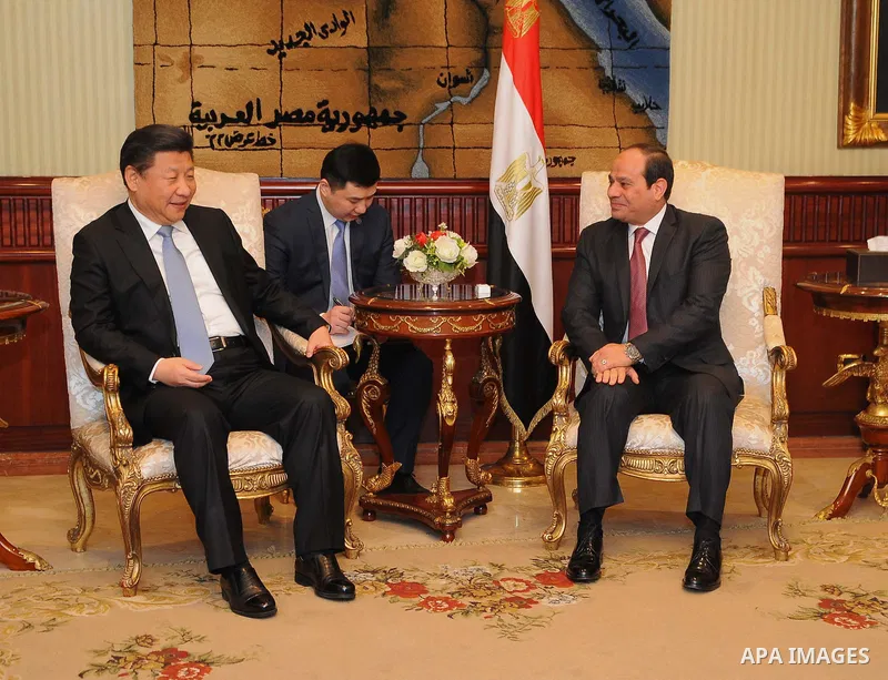 Egyptian President Abdel Fattah al-Sisi meets with Chinese President Xi Jinping, in Cairo, Egypt, January 20, 2016. Xi Jinping arrived in Cairo Wednesday for a state visit to Egypt, the second leg of his three-nation Mid...