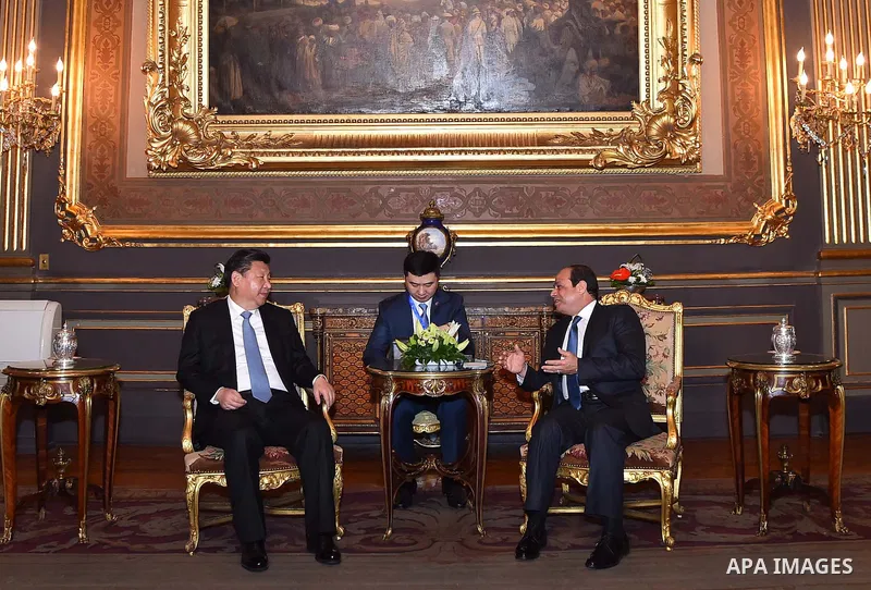 Egyptian President Abdel Fattah al-Sisi meets with Chinese President Xi Jinping, in Cairo, Egypt, January 20, 2016. Xi Jinping arrived in Cairo Wednesday for a state visit to Egypt, the second leg of his three-nation Mid...