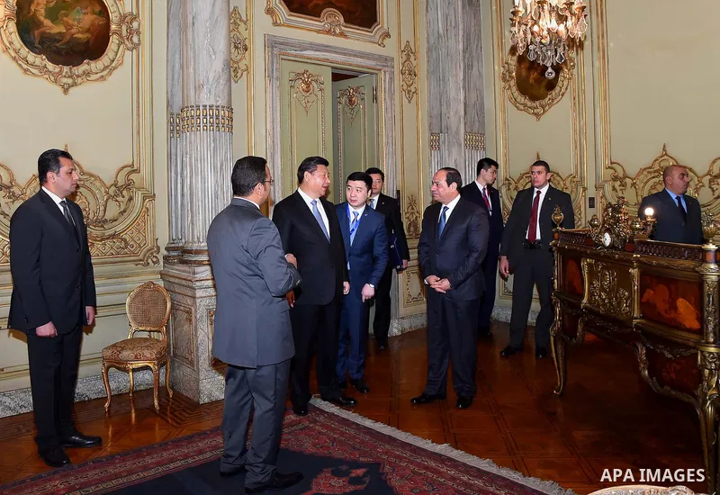 Egyptian President Abdel Fattah al-Sisi meets with Chinese President Xi Jinping, in Cairo, Egypt, January 20, 2016. Xi Jinping arrived in Cairo Wednesday for a state visit to Egypt, the second leg of his three-nation Mid...