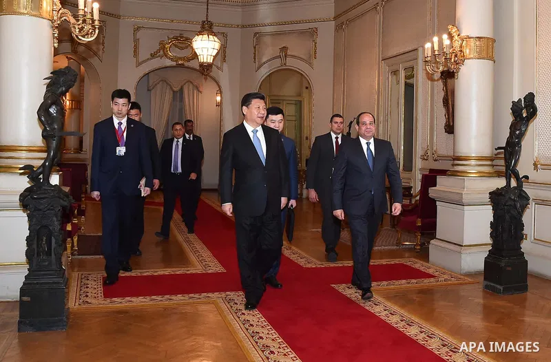 Egyptian President Abdel Fattah al-Sisi meets with Chinese President Xi Jinping, in Cairo, Egypt, January 20, 2016. Xi Jinping arrived in Cairo Wednesday for a state visit to Egypt, the second leg of his three-nation Mid...