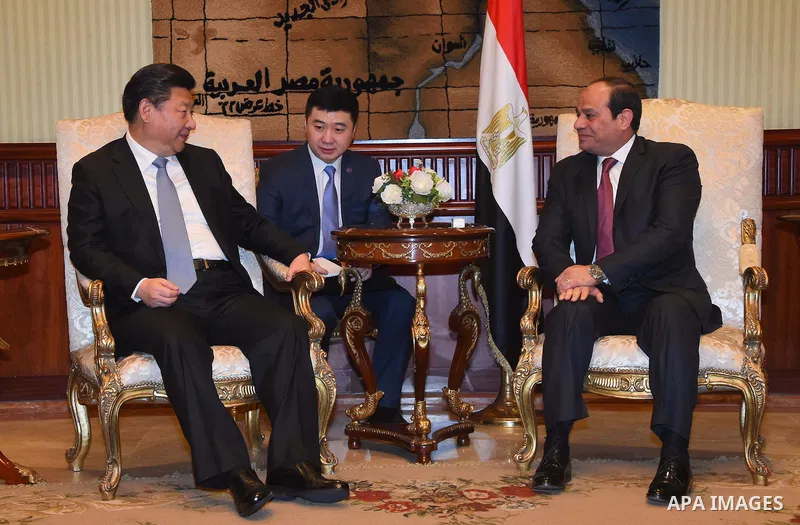 Egyptian President Abdel Fattah al-Sisi meets with Chinese President Xi Jinping, in Cairo, Egypt, January 20, 2016. Xi Jinping arrived in Cairo Wednesday for a state visit to Egypt, the second leg of his three-nation Mid...