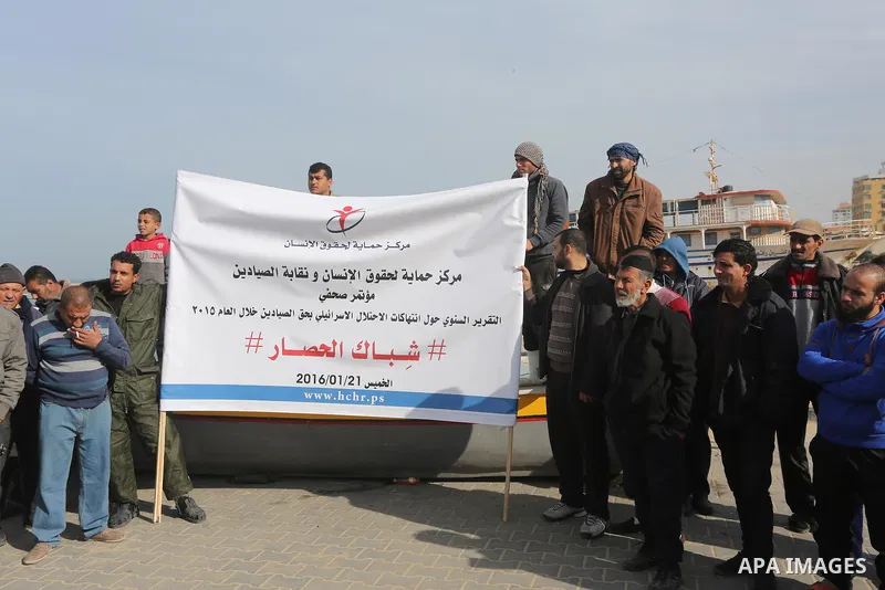 Palestinians fishermen take part in a protest against the Israeli blockade on Gaza strip, in Gaza city on January 21, 206. Israel imposed a blockade on Gaza in 2007 after Islamist group Hamas seized control of the territ...