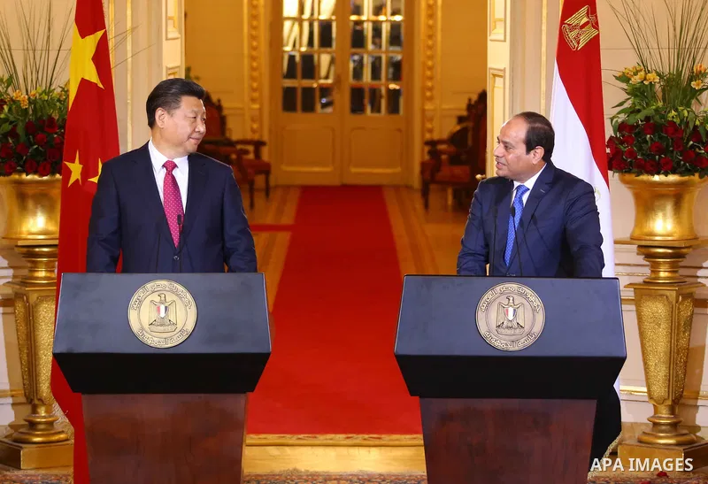 Egypt's President Abdel Fattah al-Sisi speaks during joint a press conference with Chinese President Xi Jinping at the Presidential Palace in the Egyptian capital Cairo on Jan. 21, 2016. Jinping signed a slew of trade de...