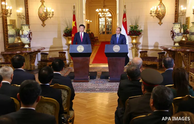 Egypt's President Abdel Fattah al-Sisi and Chinese President Xi Jinping hold joint a press conference at the Presidential Palace n the Egyptian capital Cairo on Jan. 21, 2016. Jinping signed a slew of trade deals with Eg...