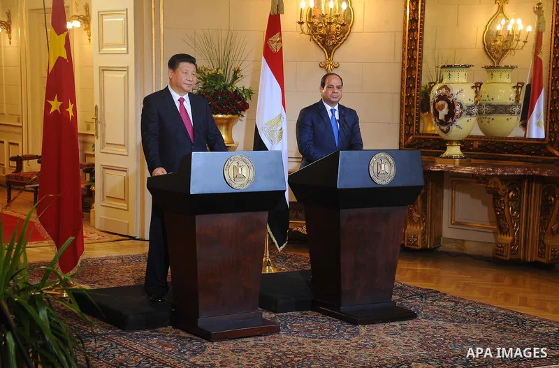 Egypt's President Abdel Fattah al-Sisi and Chinese President Xi Jinping hold joint a press conference at the Presidential Palace n the Egyptian capital Cairo on Jan. 21, 2016. Jinping signed a slew of trade deals with Eg...