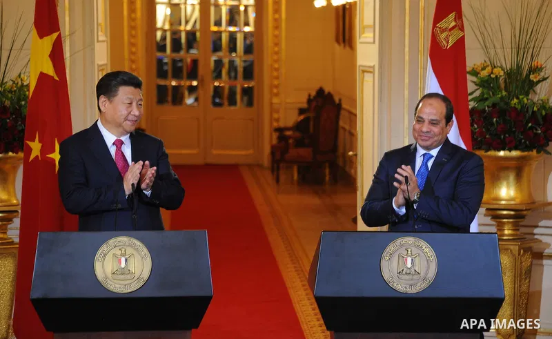 Egypt's President Abdel Fattah al-Sisi and Chinese President Xi Jinping hold joint a press conference at the Presidential Palace n the Egyptian capital Cairo on Jan. 21, 2016. Jinping signed a slew of trade deals with Eg...