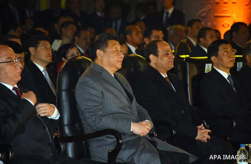 President Abdel Fattah al-Sisi and Chinese President Xi Jinping attend a cermoney during the Chinese president's visit to Luxor temple in Luxor, Egypt, January 21, 2016. Photo by Egyptian President Office