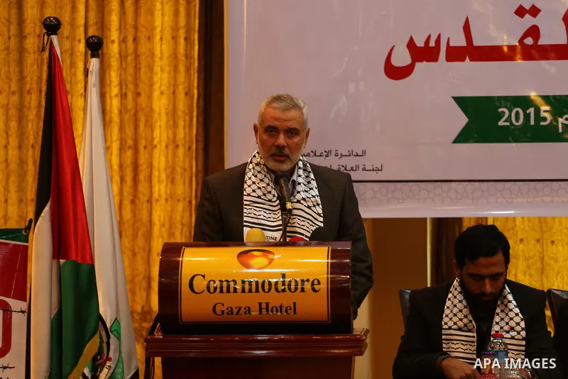 Senior Hamas leader Ismail Haniyeh speaks during a ceremony to honor the journalists, in Gaza city on January 23, 2016. Photo by Mohammed Asad