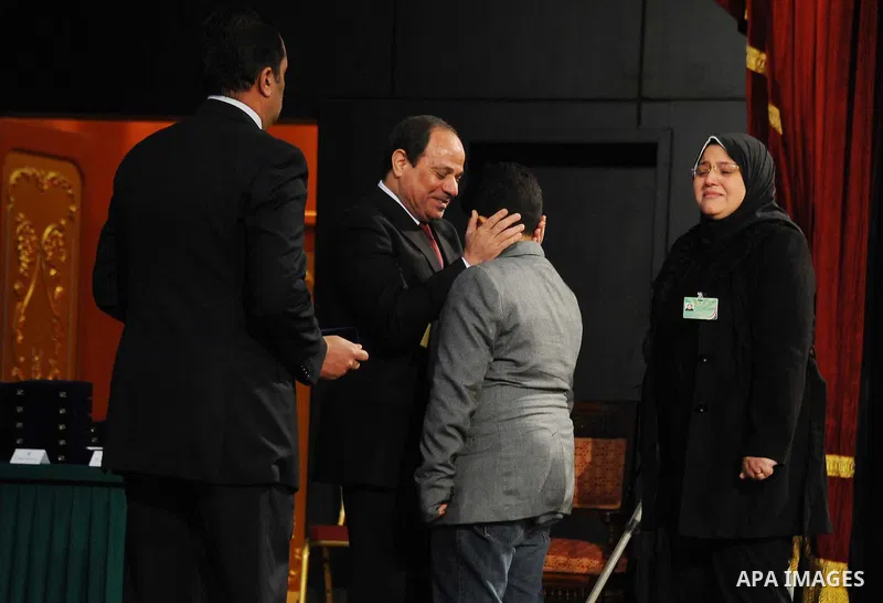 Egyptian President Abdel-Fattah el-Sissi takes part in a ceremony marking Police Day, which falls on Jan. 25, the anniversary of the 2011 uprising that toppled longtime ruler Hosni Mubarak, in Cairo, Egypt, Saturday, Jan...