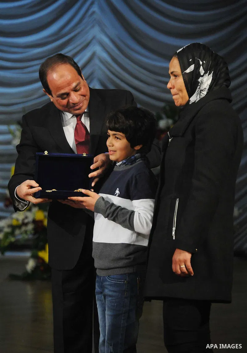 Egyptian President Abdel-Fattah el-Sissi takes part in a ceremony marking Police Day, which falls on Jan. 25, the anniversary of the 2011 uprising that toppled longtime ruler Hosni Mubarak, in Cairo, Egypt, Saturday, Jan...