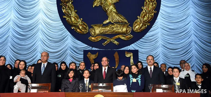 Egyptian President Abdel-Fattah el-Sissi takes part in a ceremony marking Police Day, which falls on Jan. 25, the anniversary of the 2011 uprising that toppled longtime ruler Hosni Mubarak, in Cairo, Egypt, Saturday, Jan...