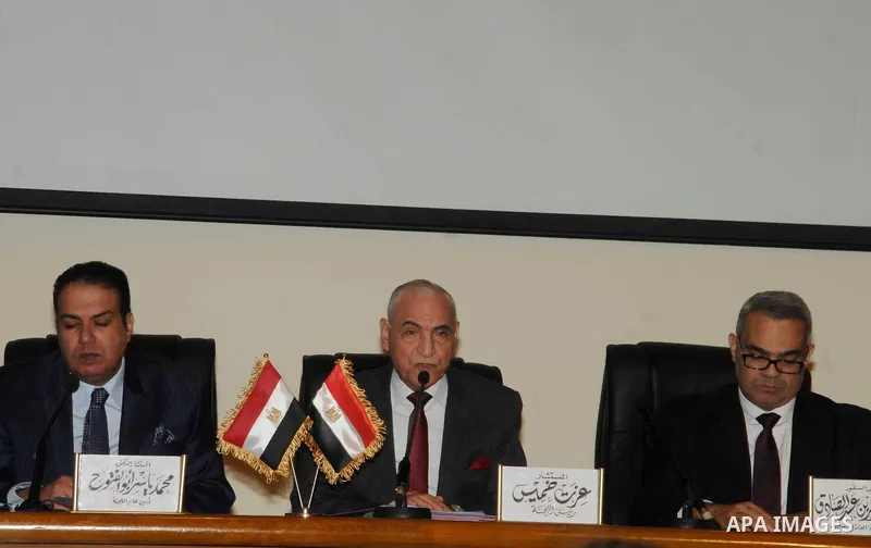 Judge Ezzat Khamis a head of justice ministry panel tasked with confsicating Muslim Brotherhood speaks during a press conference in Cairo, Egypt, on Jan. 24, 2016. A panel tasked by the Justice Ministry to oversee the co...