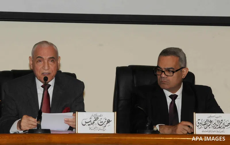 Judge Ezzat Khamis a head of justice ministry panel tasked with confsicating Muslim Brotherhood speaks during a press conference in Cairo, Egypt, on Jan. 24, 2016. A panel tasked by the Justice Ministry to oversee the co...