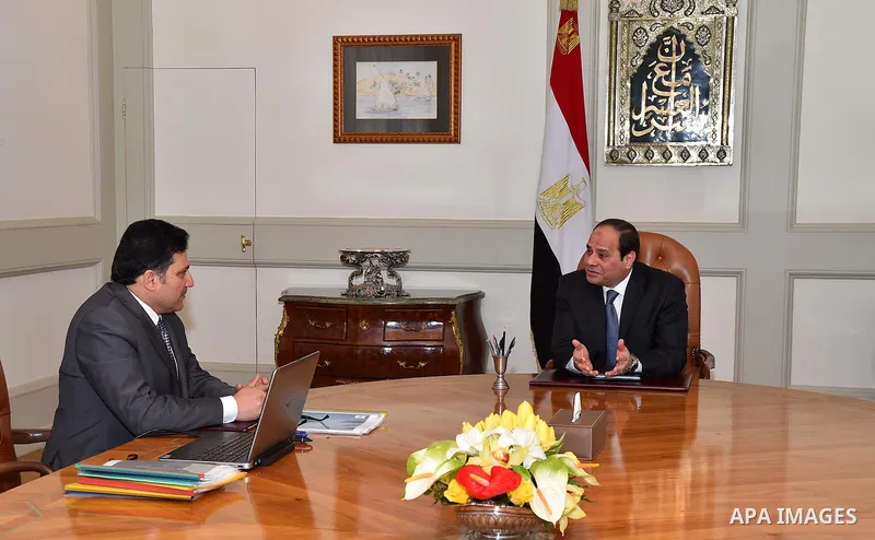Egyptian President Abdel Fattah al-Sisi meets with minister of Water Resources and Irrigation Hossam Maghazi, in Cairo, Egypt, on Jan. 24, 2016. Photo by Egyptian President Office