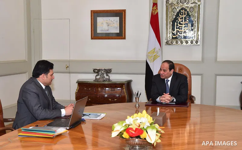 Egyptian President Abdel Fattah al-Sisi meets with minister of Water Resources and Irrigation Hossam Maghazi, in Cairo, Egypt, on Jan. 24, 2016. Photo by Egyptian President Office