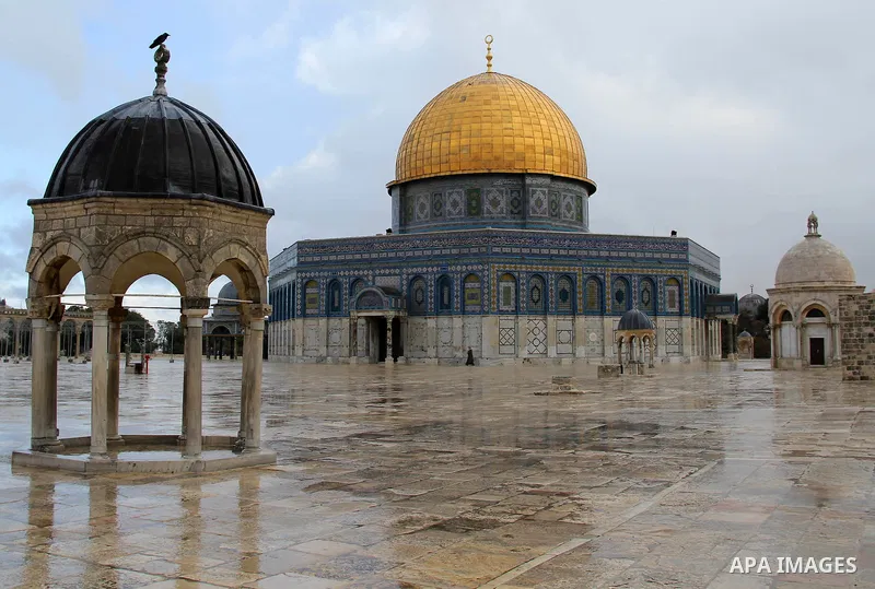 A picture shows the Dome of the Rock mosque at the Al-Aqsa mosque compound on a rainy day in Jerusalem's Old city, on Jan. 25, 2016. Photo by Mahfouz Abu Turk