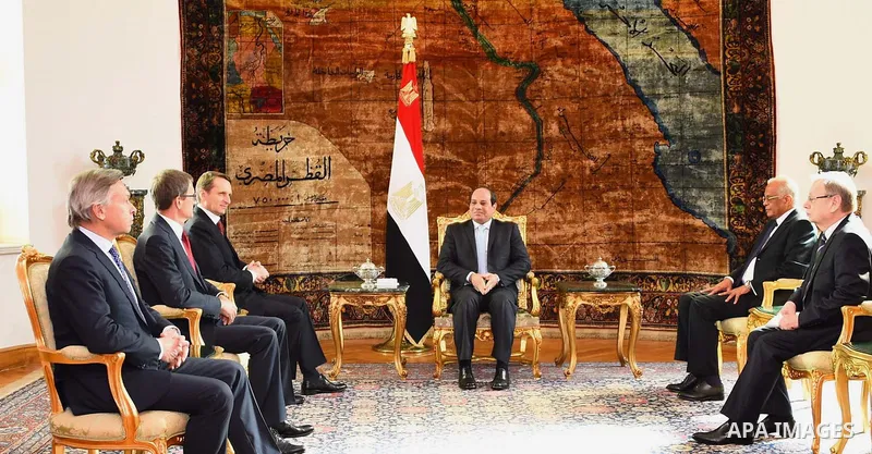 Egyptian President Abdel Fattah al-Sisi meets with the Chairman of the State Duma, Sergei Naryshkin in Cairo, Egypt, on Jan. 26, 2016. Photo by Egyptian President Office