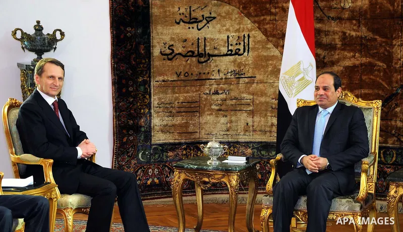 Egyptian President Abdel Fattah al-Sisi meets with the Chairman of the State Duma, Sergei Naryshkin in Cairo, Egypt, on Jan. 26, 2016. Photo by Egyptian President Office