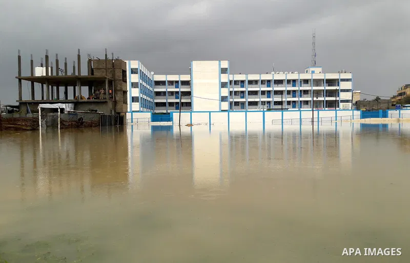 A picture shows a flooded area following heavy rainfall in the southern Gaza Strip town of Rafah on January 26, 2016. Photo by Abed Rahim Khatib