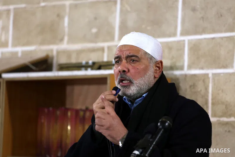 Senior Hamas leader Ismail Haniyeh speaks during the funeral of Palestinian Hamas militants whom killed after a tunnel, built for fighting Israel, collapsed in the Gaza Strip, in Gaza City on January 29, 2016. Seven Hama...