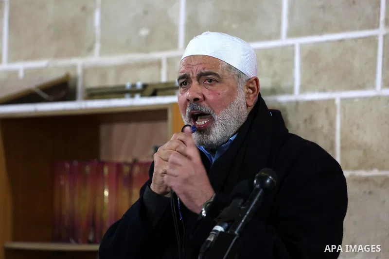 Senior Hamas leader Ismail Haniyeh speaks during the funeral of Palestinian Hamas militants whom killed after a tunnel, built for fighting Israel, collapsed in the Gaza Strip, in Gaza City on January 29, 2016. Seven Hama...