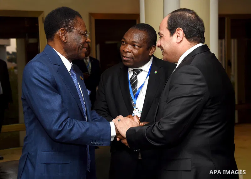 Egyptian President Abdel Fattah al-Sisi meets with the African chairs and leaders during participation in the African summit, in Cairo, on January 29, 2016. Photo by Egyptian President Office