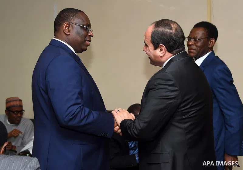 Egyptian President Abdel Fattah al-Sisi meets with the African chairs and leaders during participation in the African summit, in Cairo, on January 29, 2016. Photo by Egyptian President Office