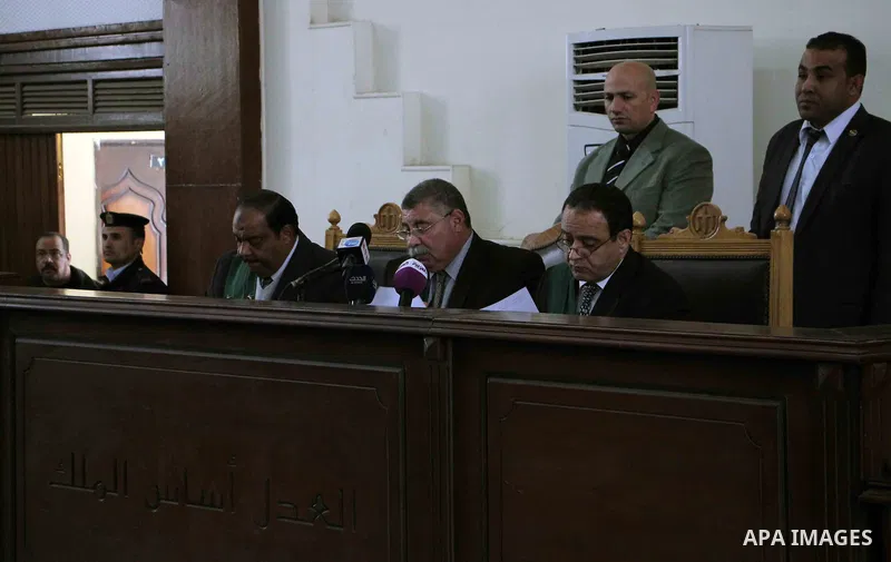 The Judge attends the trial of Ansar Bait Al-Maqdis group, in Cairo, on January 30, 2016, on charges of assassination of police officers, attempted assassination of interior minister Mohamed Ibrahim and explosions near s...