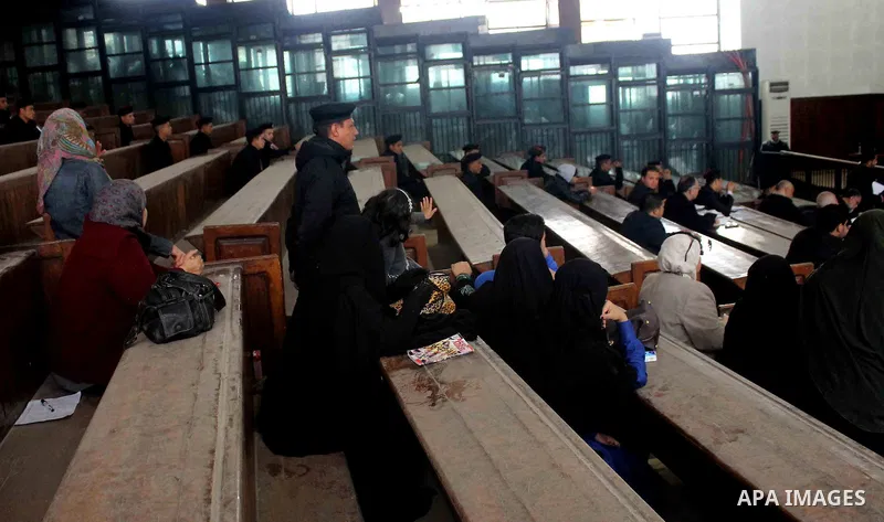 Relatives of Ansar Bait Al-Maqdis group attend their trial in Cairo on January 30, 2016, on charges of assassination of police officers, attempted assassination of interior minister Mohamed Ibrahim and explosions near se...