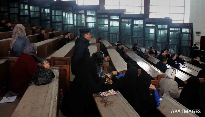 Relatives of Ansar Bait Al-Maqdis group attend their trial in Cairo on January 30, 2016, on charges of assassination of police officers, attempted assassination of interior minister Mohamed Ibrahim and explosions near se...