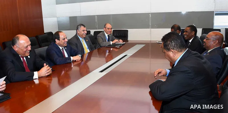 Egypt's President Abdel Fattah al-Sisi meets with Sudan's President Omar al-Bashir, in Ethiopia's capital Addis Ababa, January 30, 2016. Photo by Egyptian President Office