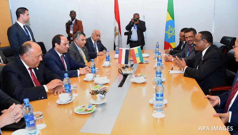 Egypt's President Abdel Fattah al-Sisi meets with Ethiopian Prime Minister Haile Mariam Dessalines, in Ethiopia's capital Addis Ababa, January 30, 2016. Photo by Egyptian President Office