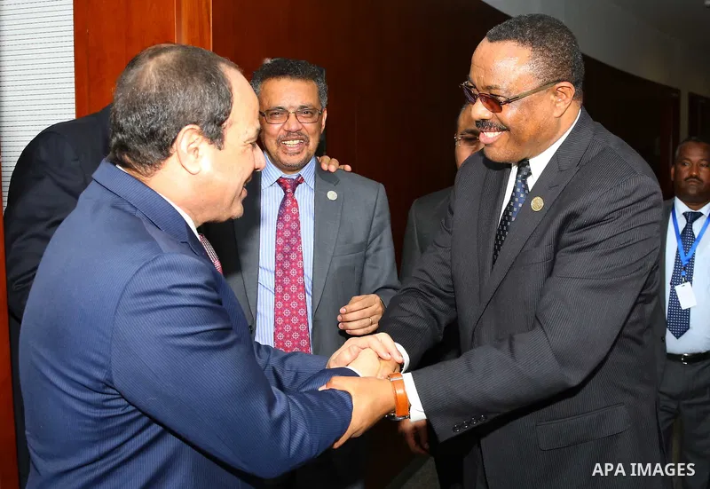 Egypt's President Abdel Fattah al-Sisi meets with Ethiopian Prime Minister Haile Mariam Dessalines, in Ethiopia's capital Addis Ababa, January 30, 2016. Photo by Egyptian President Office