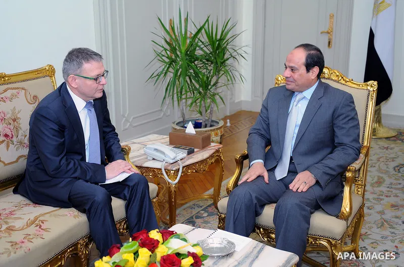 Egyptian President Abdel Fattah al-Sisi meets with Czech Foreign minister, Lubomir Zaoralek in Cairo, Egypt on Feb. 01, 2016. Photo by Egyptian President Office