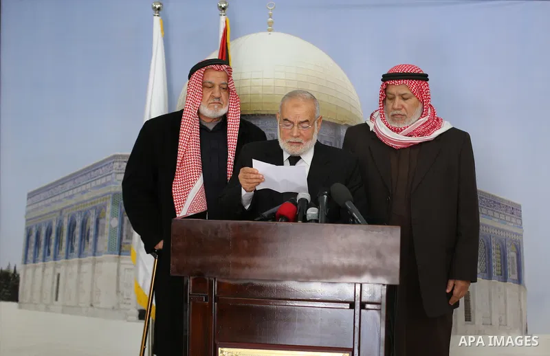 Deputy of the Legislative Council, Ahmed Bahar, speaks during a press conference in Gaza city, on February 2, 2016. Photo by Mohammed Asad