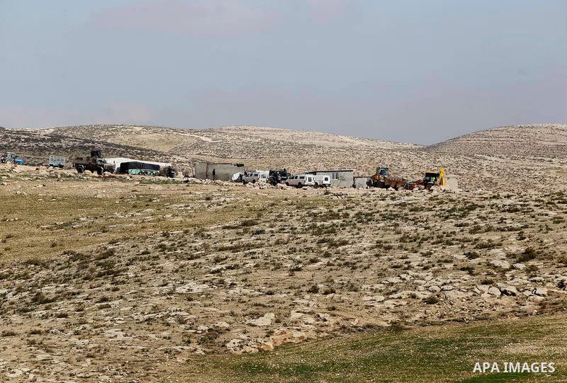 A general view shows the village of Khirbet Jenbah after several homes were demolished by Israeli bulldozers in a disputed military zone in the area of Musafir Jenbah, which includes several villages, south of the West B...