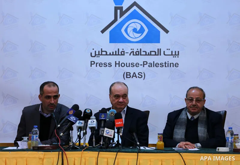 Member of the Central Committee of Fatah movement Nasser Al-Kidwa, speaks during a press conference in Gaza city on Feb. 07, 2016. Photo by Mohammed Asad