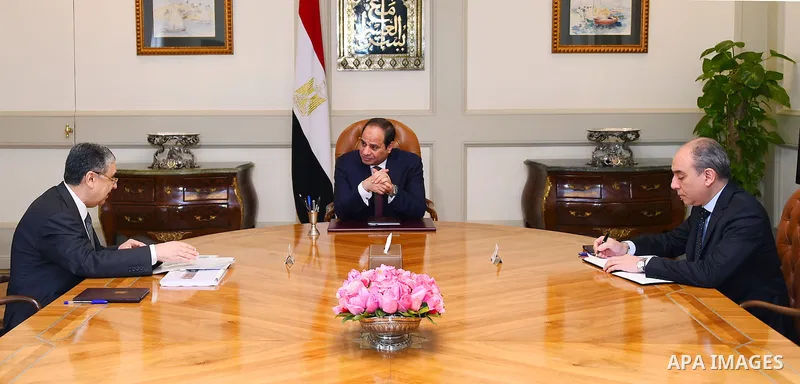 Egyptian President Abdel Fattah al-Sisi meets with minister of electricity and renewable energy, Mohammed Almraqbi, in Cairo, Egypt, on Feb. 08, 2016. Photo by Egyptian President Office
