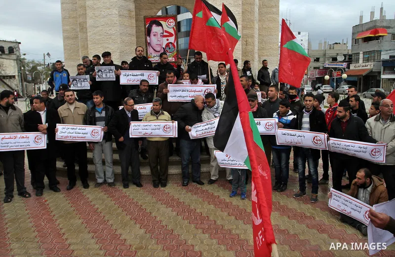 Palestinian supporters of Popular front for Liberation of Palestine (PFLP) take part in a protest in solidarity with Palestinian in the occupied West Bank and Jerusalem, in Rafah in the southern of Gaza strip on Feb. 08,...