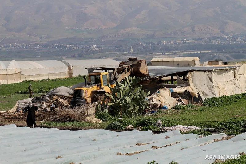 Israeli bulldozers demolish Palestinian homes in the Jordan valley, near the West Bank town of Tubas on February 11, 2016. Israel is planning to annex the Jordan Valley into a completely Israeli area, primarily in agricu...