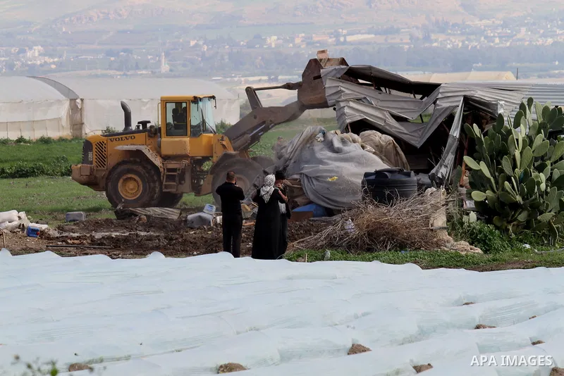Israeli bulldozers demolish Palestinian homes in the Jordan valley, near the West Bank town of Tubas on February 11, 2016. Israel is planning to annex the Jordan Valley into a completely Israeli area, primarily in agricu...